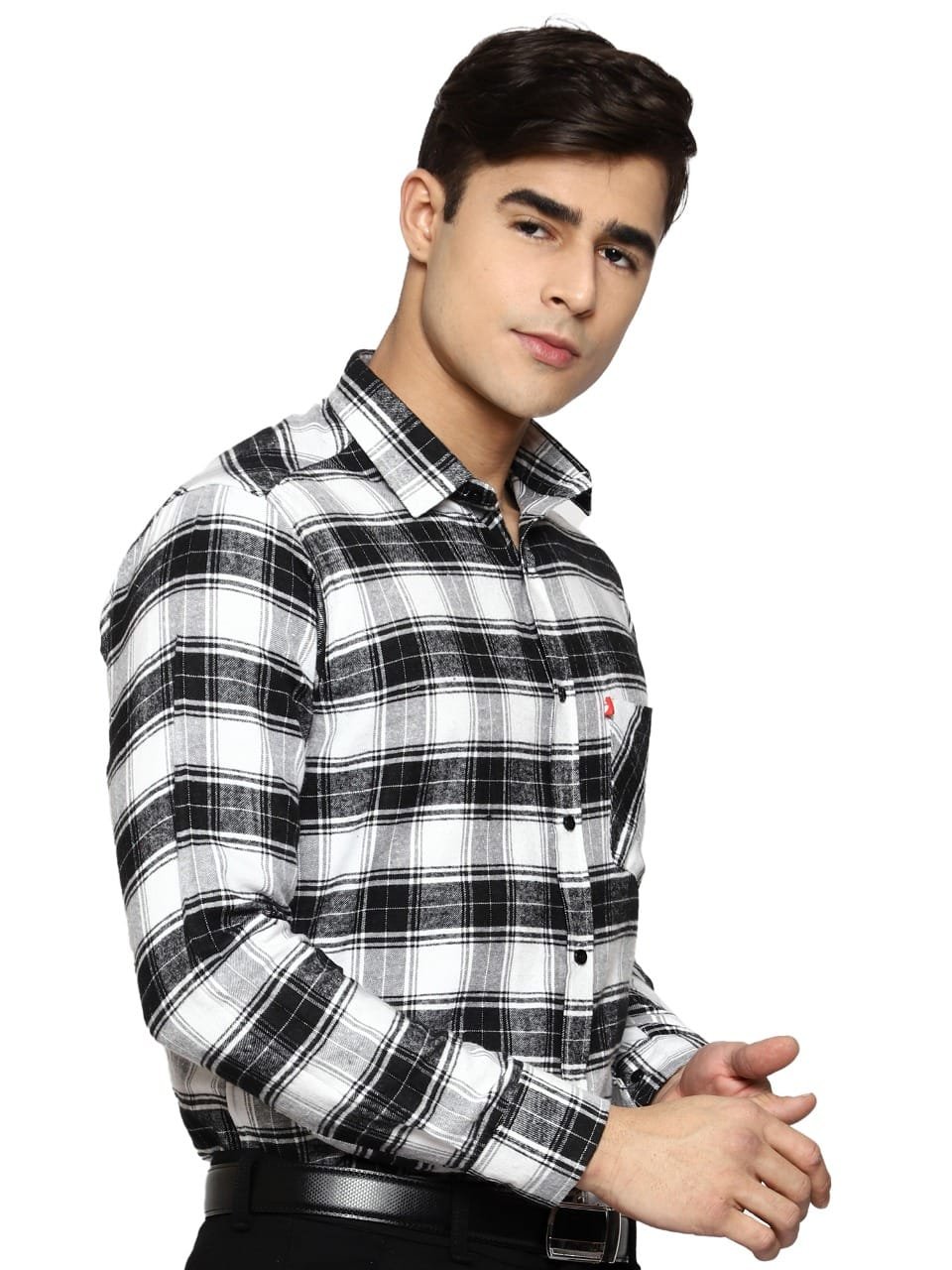 Full Sleeves black & white chek Men Cotton Shirt